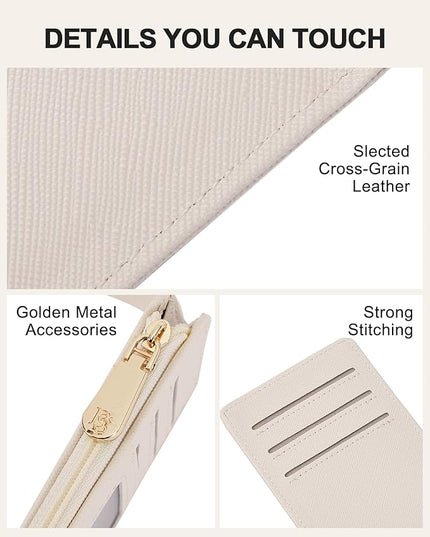 BOSTANTEN Slim Wallet Women RFID Blocking Card Holder Leather Bifold Wallet with Zipper Pocket Beige