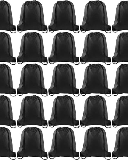 KUUQA 25Pcs Drawstring Backpack Bags String Backpack Sport Bag Sack Cinch Tote Gym Backpack Bulk for Gym Sport Traveling,Black