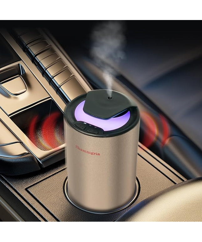 Car Air Diffuser Essential Oil Aromatherapy Scent Diffuser with 3 Mist Levels & LED Lights for Car, Room, Studio, Office- Champagne