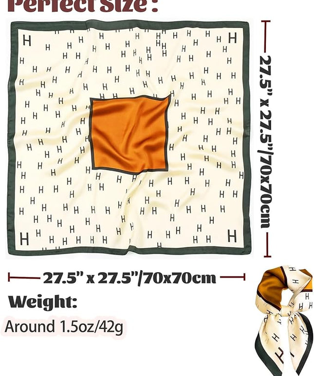 kcctoo 27.5" Mulberry Silk Feeling Head Scarf Women's Fashion Square Neck Satin Scarfs for Bag Hair Scarves Gift