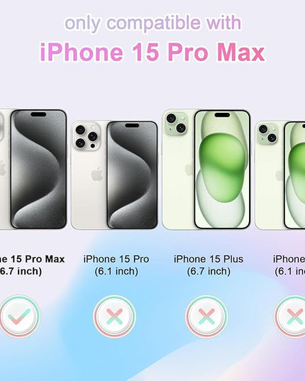 Aesthetic Case for iPhone 15 Pro Max Case for Women Girls, Compatible with Magsafe, Cute Girly Trendy Glitter Sparkly Rainbow Magnetic Protective Phone Cover, Matte Iridescent Blue & Pink