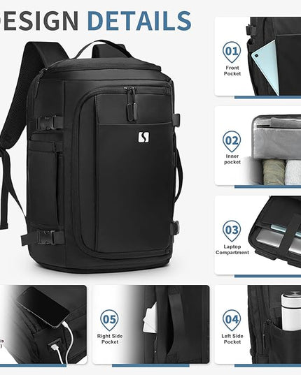35L Travel Backpack 17" Laptop Backpack W/USB-C Port, Expandable Carry-On Bag, TSA Flight Approved Water-Resistant for Business College, Black