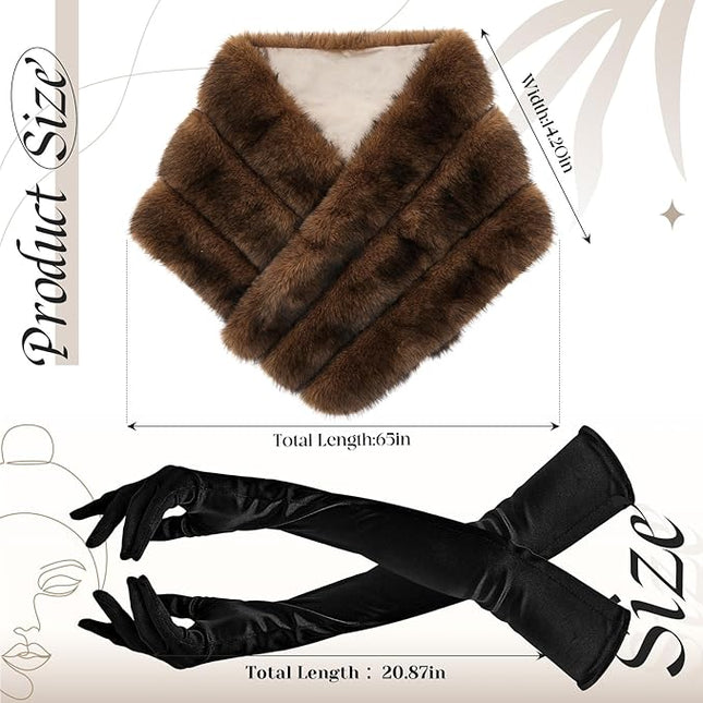 Zhanmai 2 Pcs Winter Long Shawl Cloak Stretchy Glove Opera Bridal Dance Gloves for Women Dress Party Coat