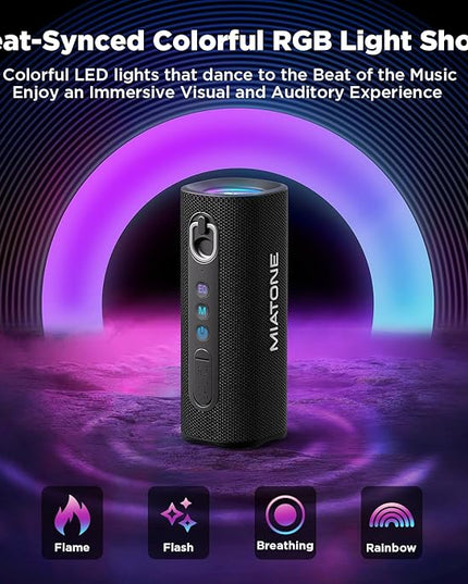 MIATONE Bluetooth Speaker 40W BT 6.0 Outdoor Portable Bluetooth Speakers with 3 EQ,Deep Bass,24H Playtime TWS,IPX7 Waterproof Shower Speakers Bluetooth Wireless Portable Speaker for Party/Beach-Black