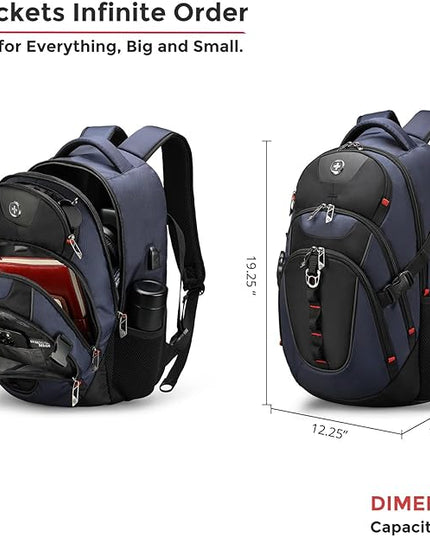 Swissdigital Design Laptop Backpack with USB Charging Port, Travel Backpack Fits 15.6 inches Computer, 31L College School Backpack for Men, Blue/Black | SD803-12 | Water Repellent