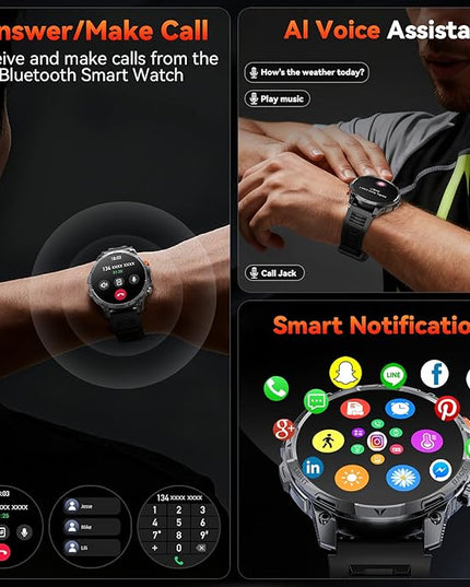 Military Smart Watches for Men,1.75″ Smartwatch with 100-Day Ultra-Long Battery/Flashlight,Fitness Watch for Heart Rate/Sleep/Calling/110+ Sports Mode Smart Watch for Android iOS 1000 mAh