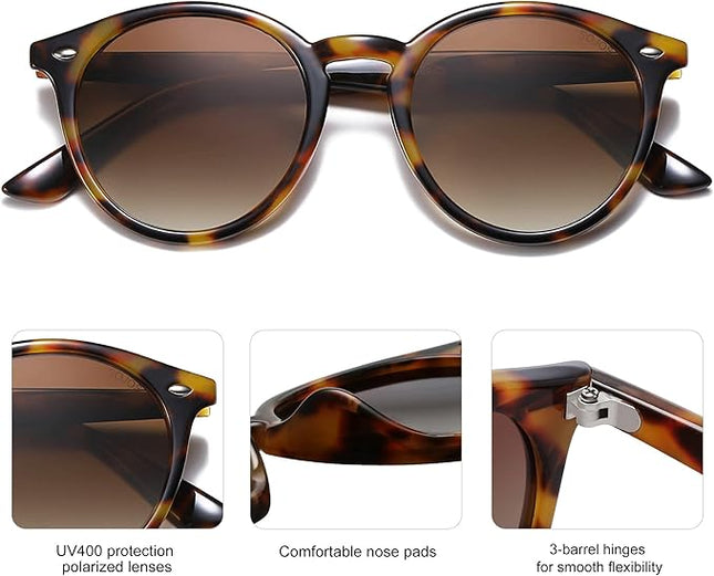 SOJOS Retro Round Polarized Sunglasses for Women Men Classic Vintage Sunnies SJ2069