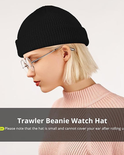 SATINIOR 4 Pieces Trawler Beanie Watch Hat Roll up Edge Skullcap Fisherman Beanie Unisex