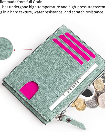 ilovever Slim Wallet for Women Small Leather RFID Blocking Credit Card Holder Minimalist Front Pocket Wallet with Coin Purses & Pouches,Green