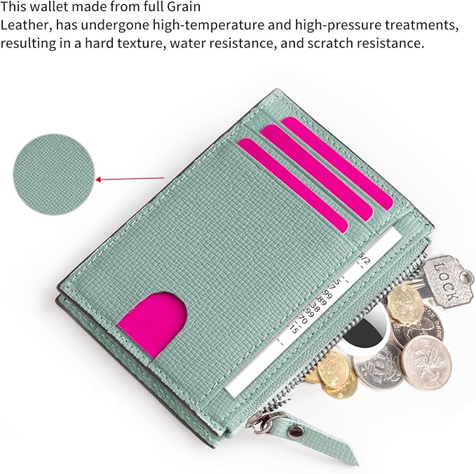 ilovever Slim Wallet for Women Small Leather RFID Blocking Credit Card Holder Minimalist Front Pocket Wallet with Coin Purses & Pouches,Green
