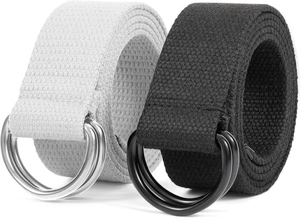 JASGOOD Men Canvas Belt Web Fabric Casual Belt with Black Double D-ring 1 1/2" Wide Set of 2