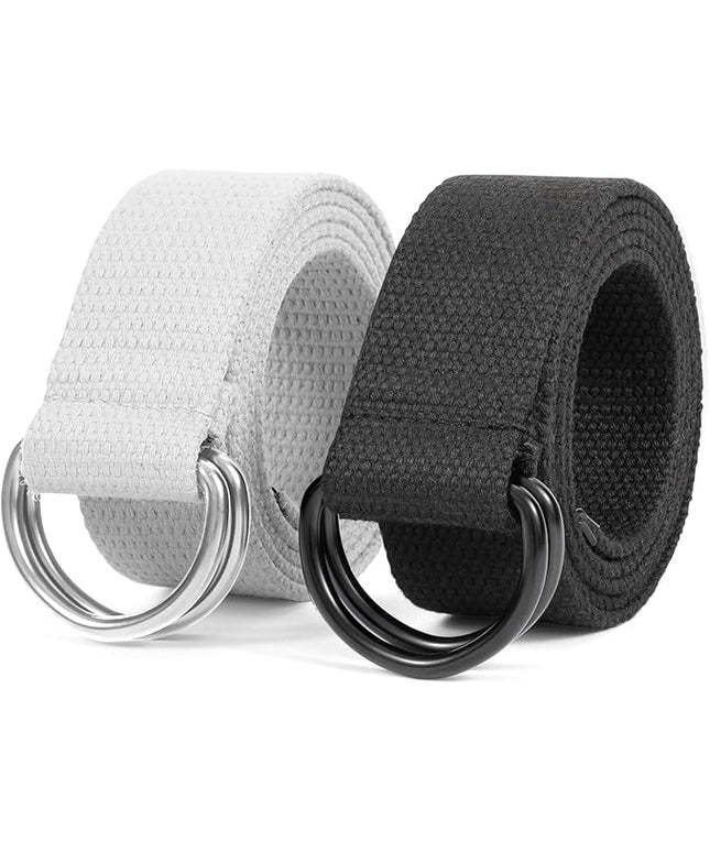 JASGOOD Men Canvas Belt Web Fabric Casual Belt with Black Double D-ring 1 1/2" Wide Set of 2