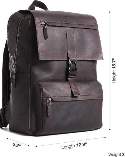 Leather Backpack for Men & Women, Classic Dark Brown - Handcrafted Top Grain Leather vintage backpack with 17-Inch Laptop Sleeve - Lightweight, Stylish & Durable for Business, Travel & Everyday Use