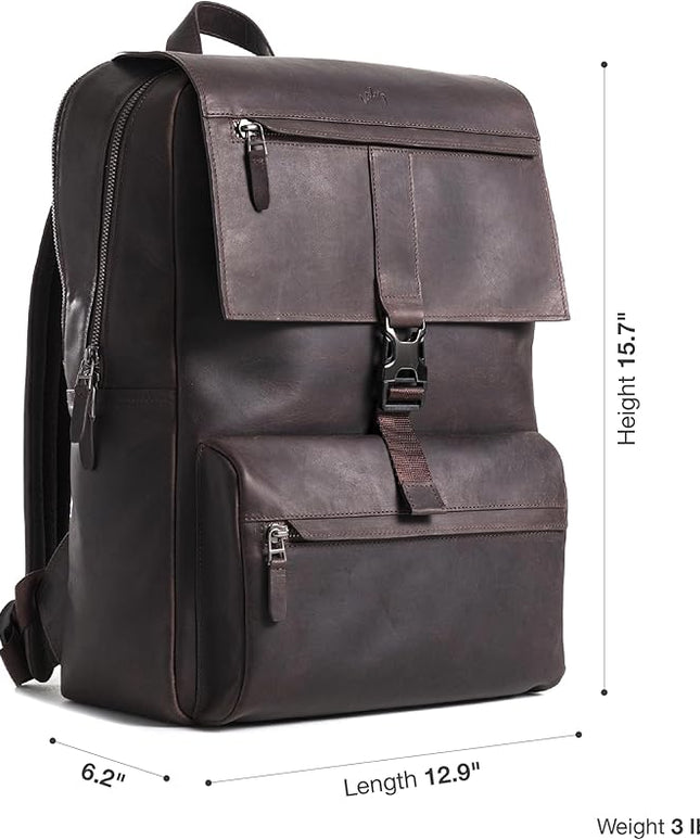 Leather Backpack for Men & Women, Classic Dark Brown - Handcrafted Top Grain Leather vintage backpack with 17-Inch Laptop Sleeve - Lightweight, Stylish & Durable for Business, Travel & Everyday Use