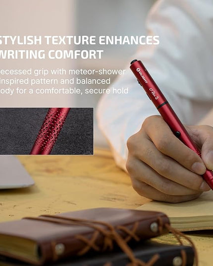 OLIGHT O'Pen 3 EDC Pen Light,120 Lumens with Green Beam, Red and White, USB-C Rechargeable LED Flashlight for Office, Writing, Presentation, Outdoor Uses, Professional Business Gift(Wine Red)