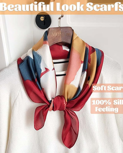 kcctoo 27.5" Mulberry Silk Feeling Head Scarf Women's Fashion Square Neck Satin Scarfs for Bag Hair Scarves Gift