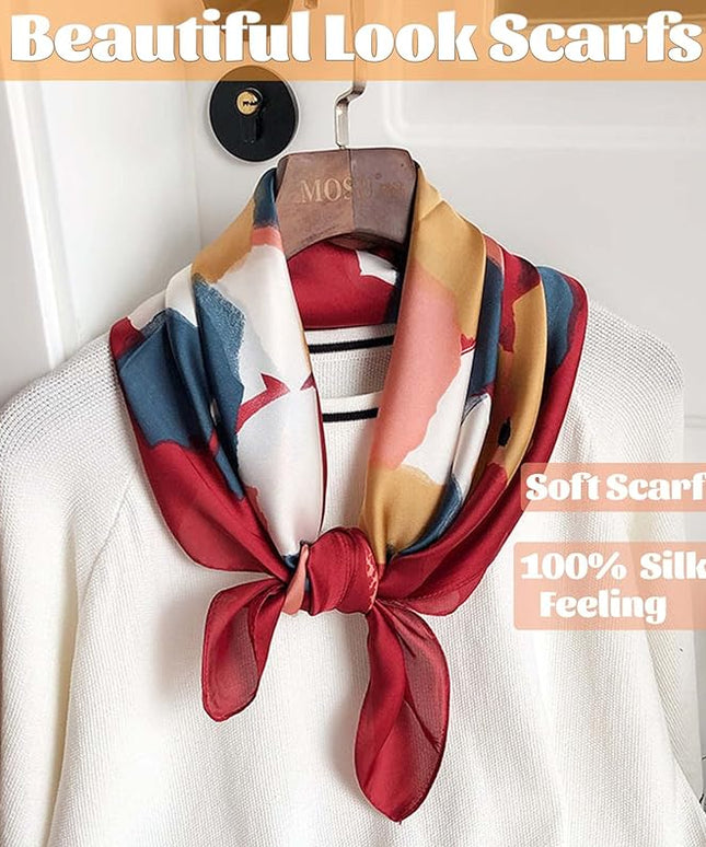 kcctoo 27.5" Mulberry Silk Feeling Head Scarf Women's Fashion Square Neck Satin Scarfs for Bag Hair Scarves Gift