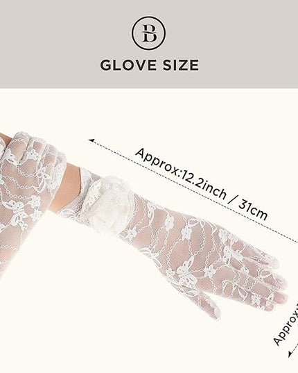 BABEYOND Lace Gloves Women - Floral Opera Gloves Stretchy Elegant Tea Party Accessories for Wedding Prom Evening Party