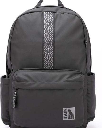 INUK Geometric Stripe Laptop Backpack, 13 Inch Water Resistant Backpack for College & Work, Recycled Travel Daypack Made from 24 Plastic Bottles, with Hidden Pocket & Luggage Strap, Black
