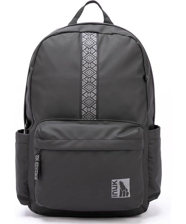 INUK Geometric Stripe Laptop Backpack, 13 Inch Water Resistant Backpack for College & Work, Recycled Travel Daypack Made from 24 Plastic Bottles, with Hidden Pocket & Luggage Strap, Black