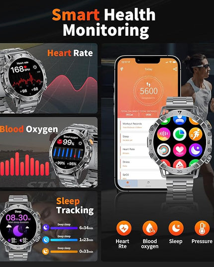 Smart Watches for Men 1000mAh Battery/Flashlight/3 Straps, 1.7" Ultra HD Screen Outdoor Smartwatch with 111 Sports Modes, Heart Rate/Sleep/Calorie Monitor, 5ATM Waterproof Fitness Tracker Android iOS