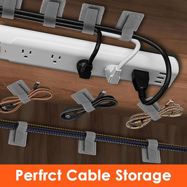 Cable Management Under Desk Cord Organizer, Cable Organizers for Cords, Hook and Loop Cable Ties, Adhesive Wire Straps, Reusable Cord Holder for Electronics & PC, Home & Office Essentials (40)