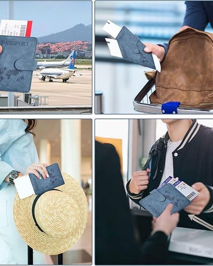 Passport Holder, Passport Cover with Credit Card Slot and Boarding Pass Slot Combo, Passport Wallet Case Book Travel Must Have, RFID Blocking Leather Travel Accessories, Navy Blue