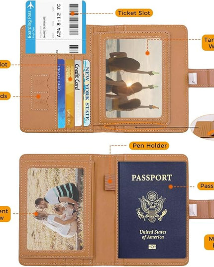 Melsbrinna Rfid Passport Holder for Travel women/Men, Cute Passport Wallet Rfid Blocking Card Slots, Rfid Passport Cover/CaseTravel Wallet, Passport Book Holder (1, LG BROWN)