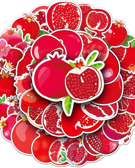 Pomegranate Stickers for Kids Girls Boys Teens|50 Pcs| Aesthetic Waterproof Vinyl Stickers for Laptop Water Bottle Phone Cup Tablet Luggage Car Flasks, Unique Fruit Decals Pack(Pomegranate-50Pcs)