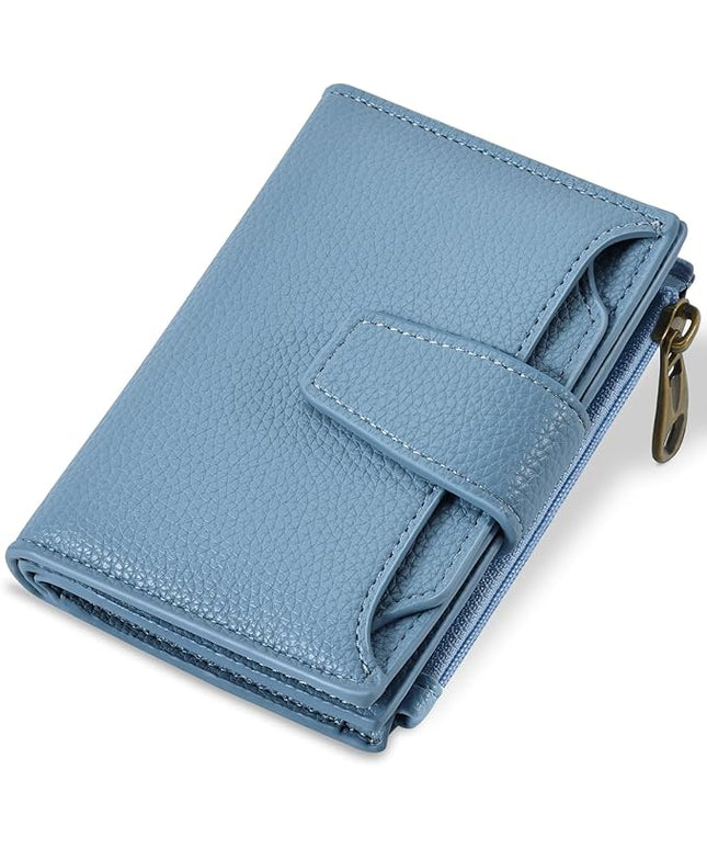 Airkit Small Wallet Women RFID Blocking Soft Leather Bifold Compact Card Holder Wallet for Women with Zipper Coin Pocket 4 ID Window