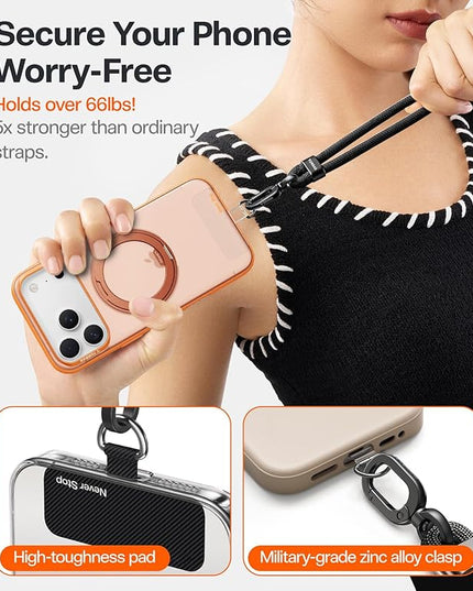 TORRAS Phone Lanyard Crossbody with 2 Phone Tabs, Adjustable Anti Theft Phone Strap for All Phones, Premium Metal Buckles, Skin-Friendly, Universal Cell Phone Neck lanyard for Travel Essentials, Black