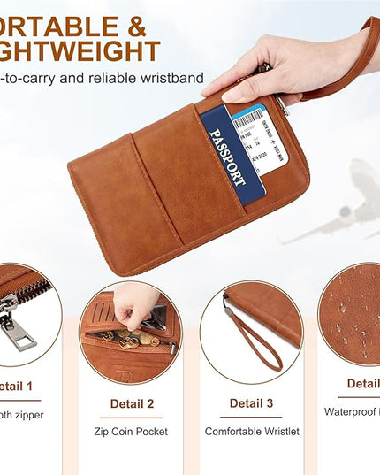 Family Passport Holder Wallet with Zipper, RFID Blocking Travel Document Organizer, PU Leather Passport Wallet for Women Men, Passport Cover Travel Wallet for Boarding Pass, ID, Money, Tickets