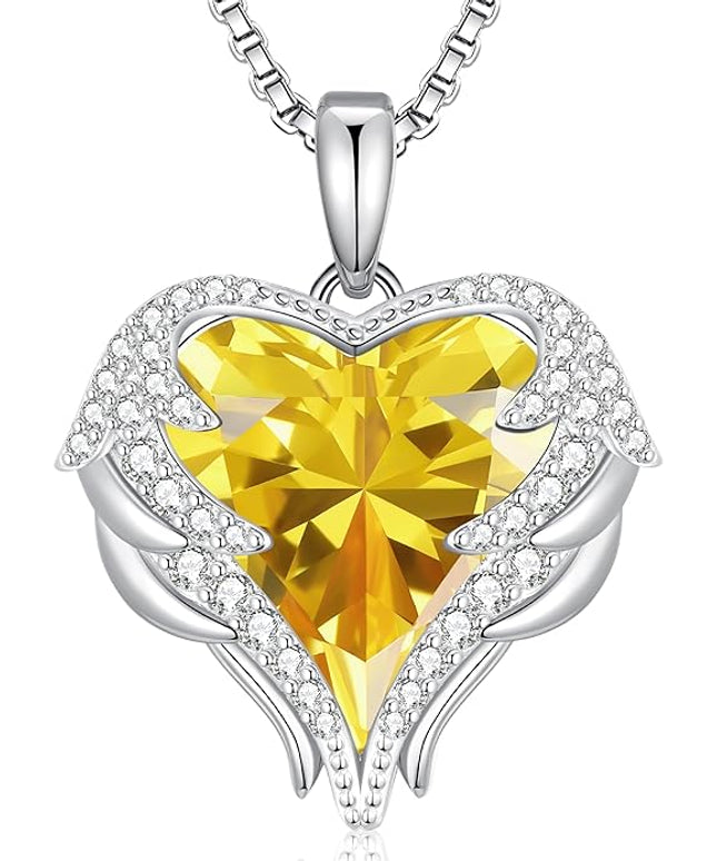CDE Christmas Gifts for Women Angel Wings Necklace for Women with Birthstone, Love Heart Silver Tone/Gold Tone Pendant, Ideal Anniversary or Birthday Jewelry Gifts for Wife Girlfriend Her