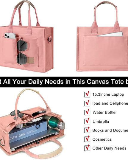 Canvas Tote Bag for Women Crossbody Work Purse with Pockets Top Handle Handbag Satchel Bags for Travel Nurse Teacher