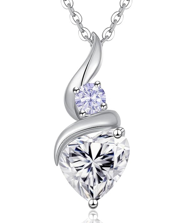 ANDSO Moissanite Heart Pendant Necklaces for Women, 925 Sterling Silver Necklace with Birthstone, Ideal Anniversary Present or Birthday Christmas Valentine Jewelry Gifts for Mom Wife Her Girlfriend