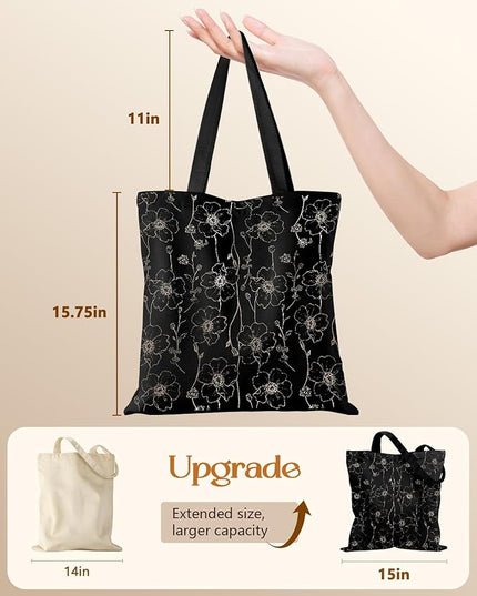 Canvas Tote Bag with Pockets - Aesthetic Reusable Totes for Women Ladies Cute Printed Cloths Canvas Shoulder Bag