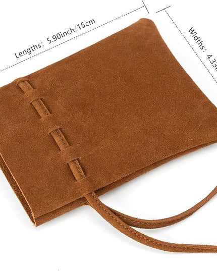 Medieval Drawstring Coin Pouch Bag, Leather Coin Pouch，Renaissance Drawstring Pouch Dice Bag, Small Coin Purse for Women/Men, Brown Swayze Suede