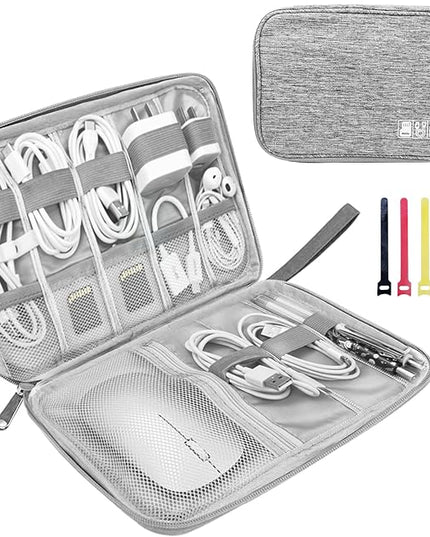 Electronics Organizer Travel Case,Electronic Accessories Storage Bag,Portable Waterproof Cable Organizer Bag,with 5 Cable Ties，for Travel,Work-Grey