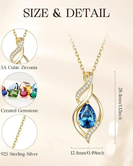 FANCIME Birthstone Necklace for Women Teardrop Necklace S925 Sterling Silver Infinity Love Birthday Gifts for Mom Women Girls, 16"+2" Inches