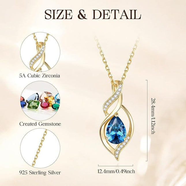 FANCIME Birthstone Necklace for Women Teardrop Necklace S925 Sterling Silver Infinity Love Birthday Gifts for Mom Women Girls, 16"+2" Inches