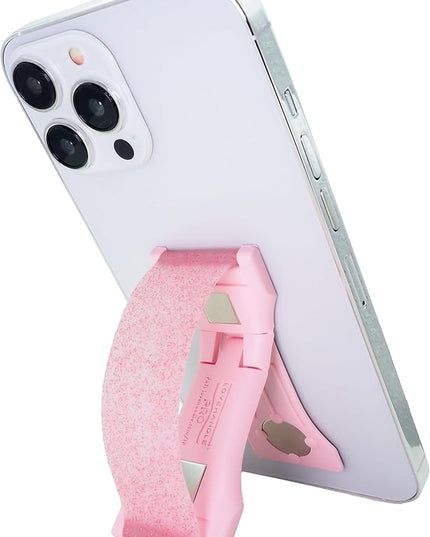 LOVEHANDLE PRO Premium Phone Grip - Silicone Phone Strap - Magnetic Phone Mount and Kickstand for Smartphone and Tablet - Pink Diamond Glitter Silicone
