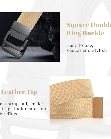 SANSTHS Canvas Belt with Double Ring Buckle, Fabric Web Belt for Women Men Double Ring for Outdoor & Casual Wear