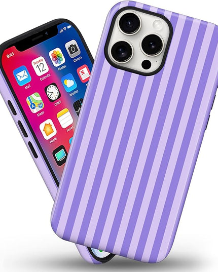 Magnetic for iPhone 14 Pro Max Case Cute Stripes Phone Case, Shockproof Slim TPU and Hard PC Protective Phone Cover Compatible with MagSafe Designed for Women Girls, Light Purple
