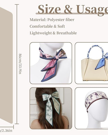 4 Pack Purse Scarf Handbags Skinny Twill Hair Scarves Narrow Neck Scarf Band Women Fashion Accessories Bag Charms
