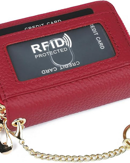 imeetu RFID Credit Card Holder, Small Leather Zipper Card Case Wallet for Women