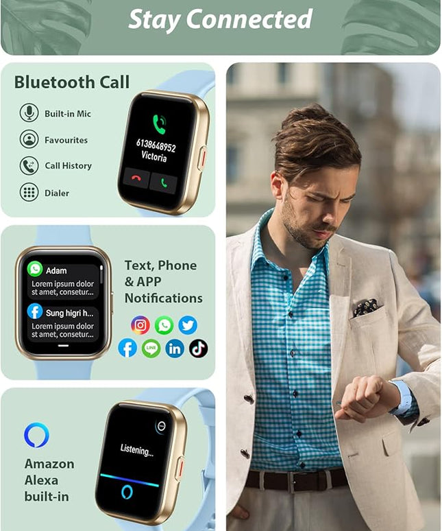 Tensky Smart Watch for Men Women(Call Receive/Dial), Alexa Built-in, 1.8" Touch Screen Fitness Tracker with Heart Rate Sleep Tracking, 100 Sports Modes, 3ATM Waterproof Smartwatch for Android iPhone