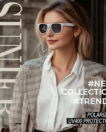Sunier Polarized Sunglasses for Men and Women, Retro Square Matte Finish UV400 Protection Shades for Driving, Fishing