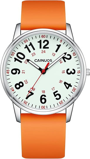 Nurse Watch for Medical Professionals, Students Women Men - Military Time Luminouse Easy Read Dial, 24 Hour with Second Hand, Colorful Silicone Band