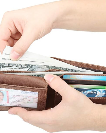 Wallet for Men-Genuine Leather RFID Blocking Bifold Stylish Wallet With 2 ID Window