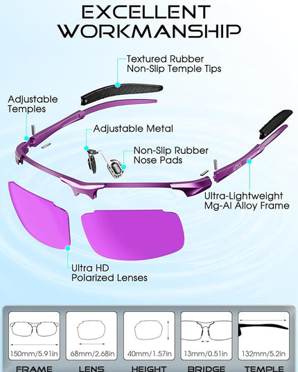 ATTCL Polarized Sunglasses Men Sports: UV Protection Anti Glare Wrap Around Lightweight Metal Driving Fishing Golf Running